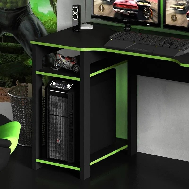Mesa Gamer Escrivaninha Tecno Reversível Preto Verde