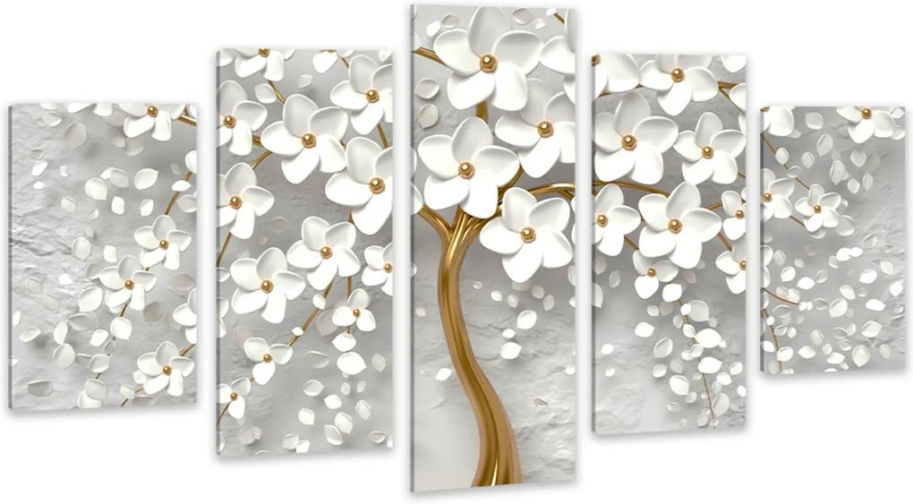 Quadro 65x125cm Canvas Flores Cerejeiras Pétalas Branca Luxo