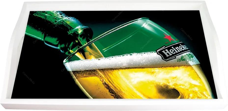 Bandeja Copo Cheio de Cerveja Heineken Verde Média em MDF - 38x24 cm