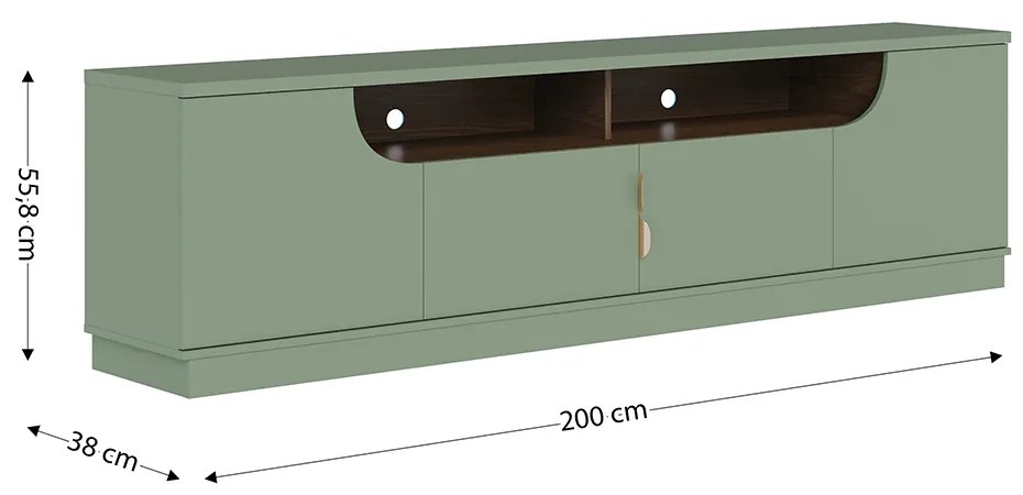 Bancada Tv de 75 Polegadas 4 Portas Karol 200cm Verde Pistache/Amêndoa  H01 - D'Rossi