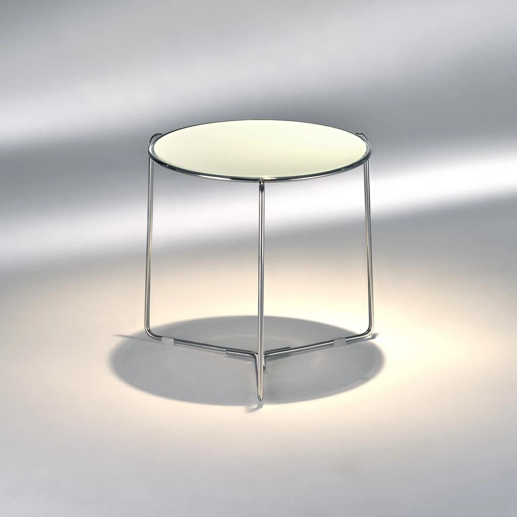 Mesa Lateral Tavoline Estrutura Aço Inox e Tampo Vidro Cristal Design by Studio Mais