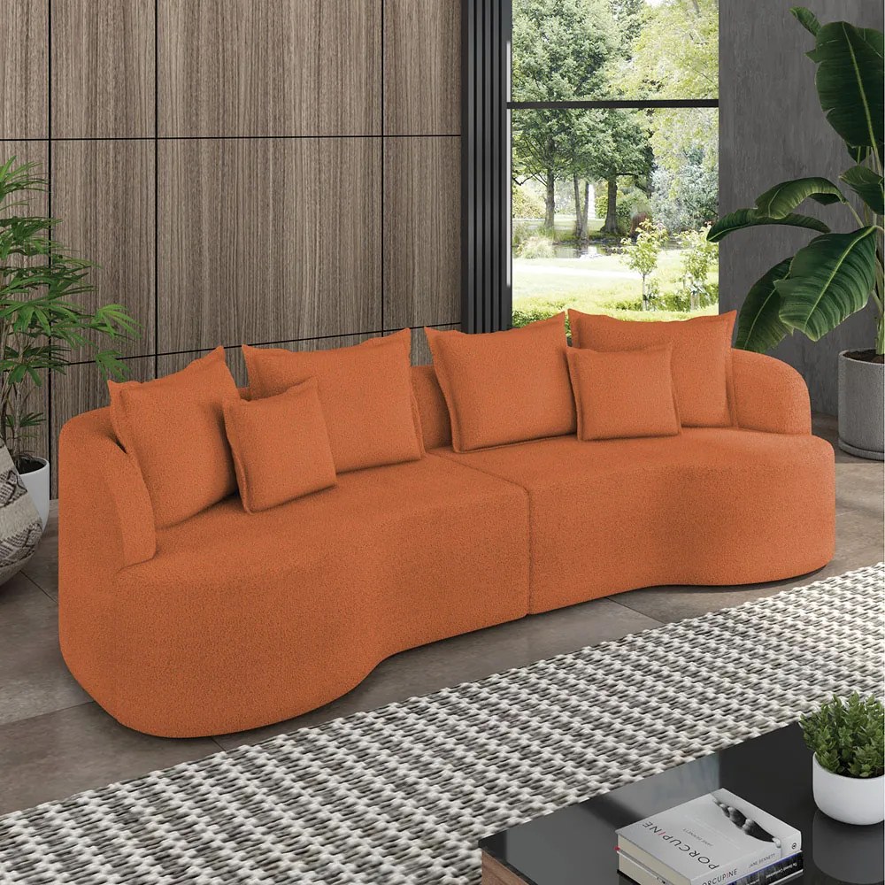 Sofá 3 Lugares Orgânico Living 210cm Mersa Bouclê Terracota K01 - D'Rossi