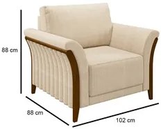 Kit 2 Poltronas Decorativas Sala de Estar 102cm Pés Madeira Roya M22 L