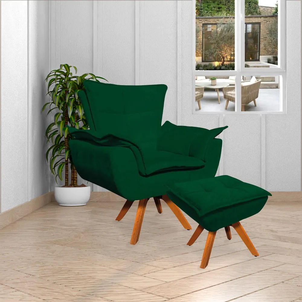 Puff Decorativo Base Giratória em Madeira Charger Suede Verde G19 - Gran Belo