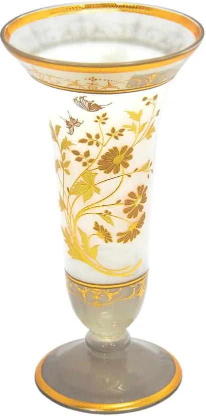 Vaso Decorativo em Vidro Branco com Detalhes em Dourado - 30x16cm