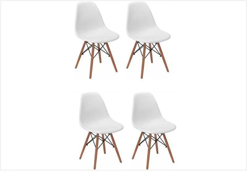 Kit 04 Cadeiras Eiffel Charles Eames em ABS Branca com Base de Madeira DSW