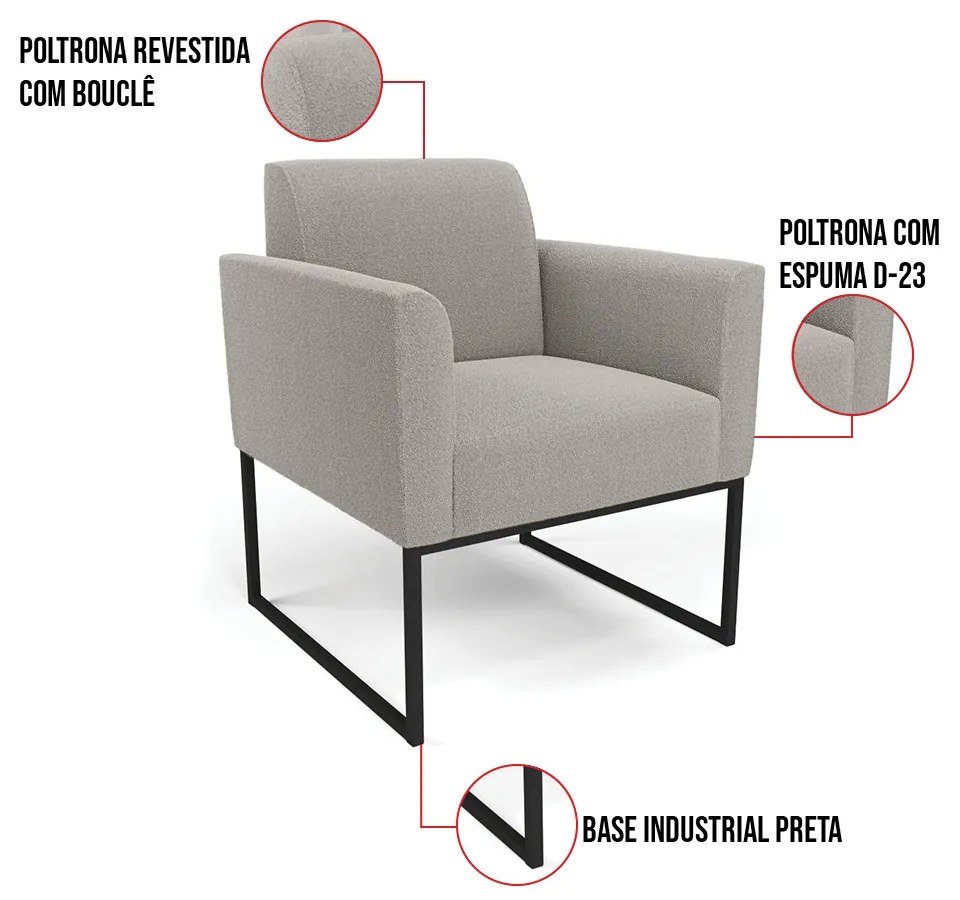 Poltrona Sala de Estar Industrial Preto Marisa Bouclê Cinza D03 - D'Rossi