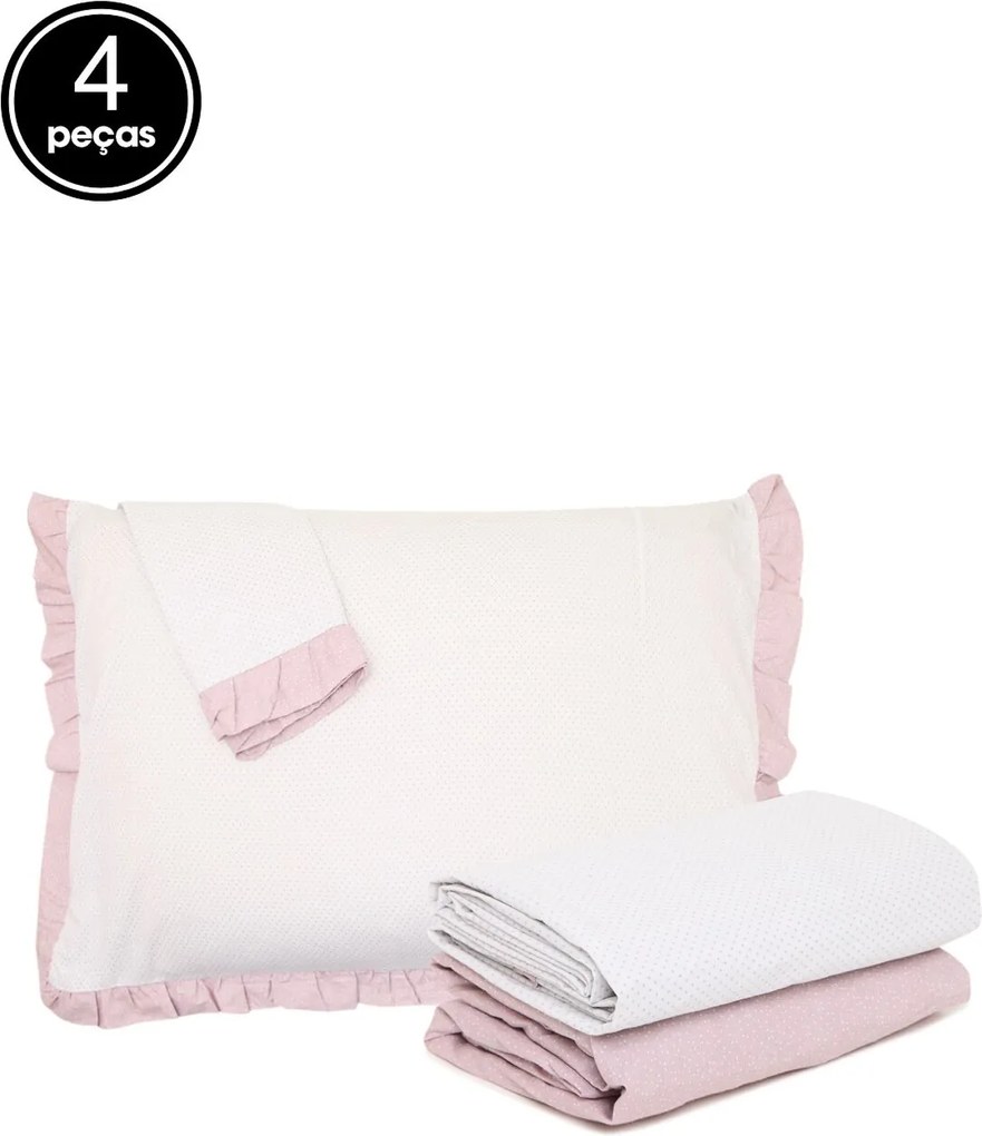 Jogo de Cama King 4pçs Buddemeyer Confort Petit 200 Fios Branco/Rosa