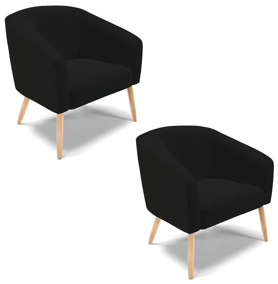 Poltrona Decorativa Pé Palito Natural Kit 2 Stella Linho Preto D03 - D'Rossi