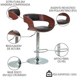 Kit 4 Banquetas Alta Giratória com Encosto e Regulagem London R02 Sint