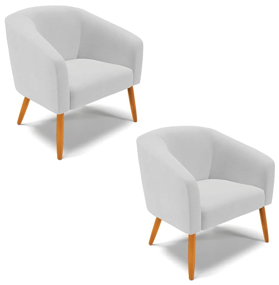 Poltrona Decorativa Pé Palito Castanho kit 2 Stella Linho D03 - D'Rossi - A05 Cinza Claro