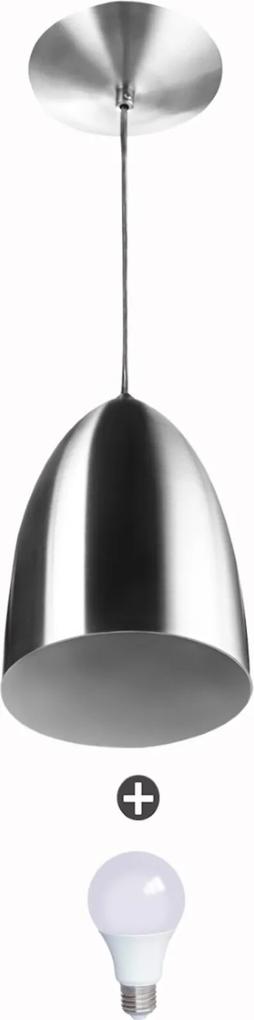 Lustre Pendente Cone Alumínio 20x14cm Escovado + Lampada