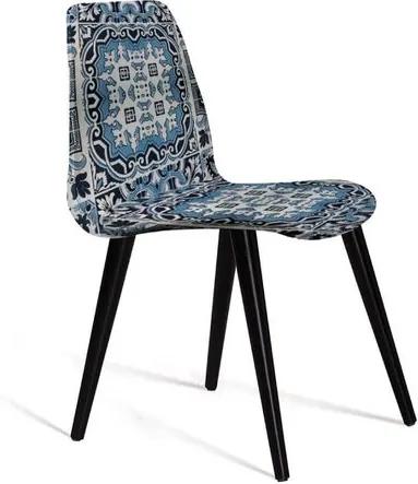 Cadeira Estofada Eames em Suede com Pés Palito - Azul/Branco