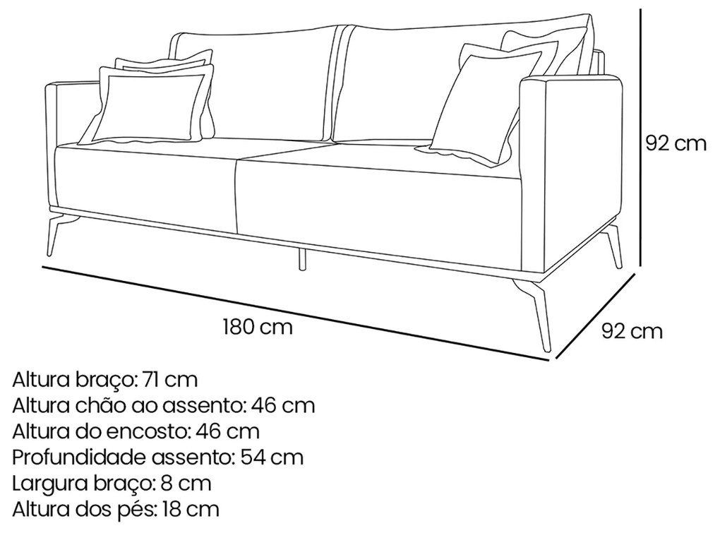 Sofá 3 Lugares Escritório Recepção Calypso 180cm Linho