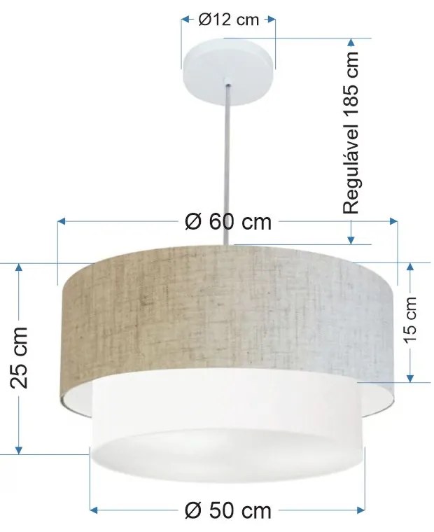 Lustre Pendente Duplo Cilíndrico Vivare Md-4357 Cúpula Tecido 60x50cm - Bivolt