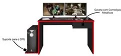 Mesa para Computador Notebook Desk Game DRX 8000 M09 Preto/Vermelho -