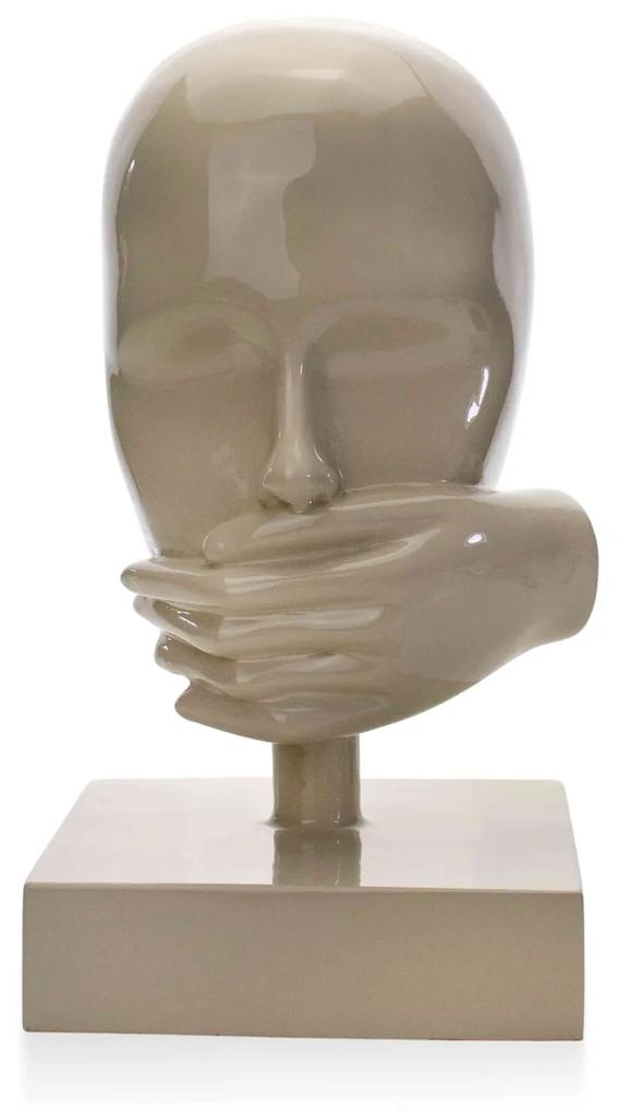 Escultura Decorativa Rosto Silêncio em Cerâmica Nude 25x15 - D'Rossi