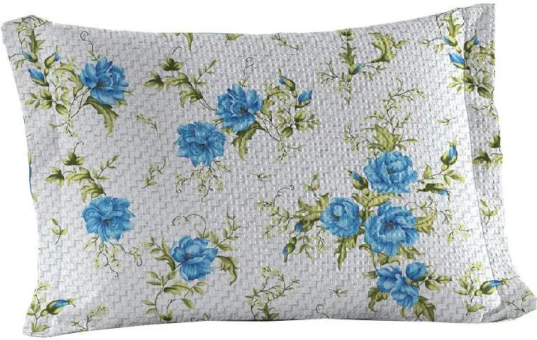 Porta Travesseiro Teka Abas Flores Tons Azuis Elizabeth ( 50x70cm ) - Coleção Gênova Print