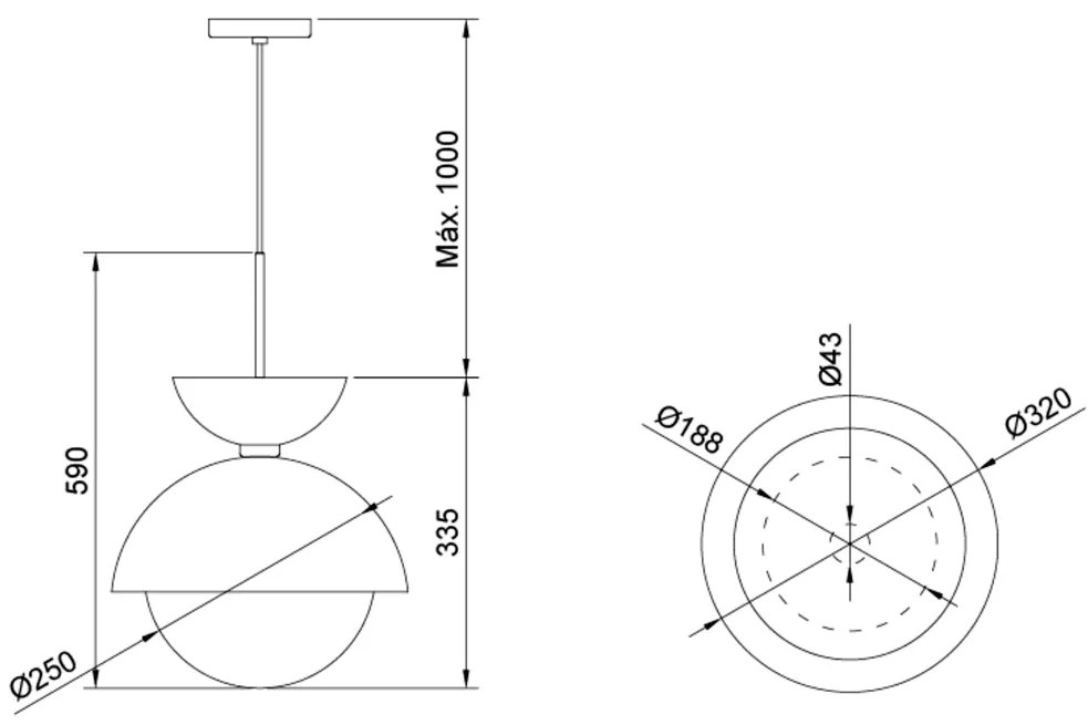 Pendente Bibelô Ø32X33,5Cm Globo 25Cm 1Xe27 / Anel Distanciador Cobre... (ORV-V - Ouro Velho)