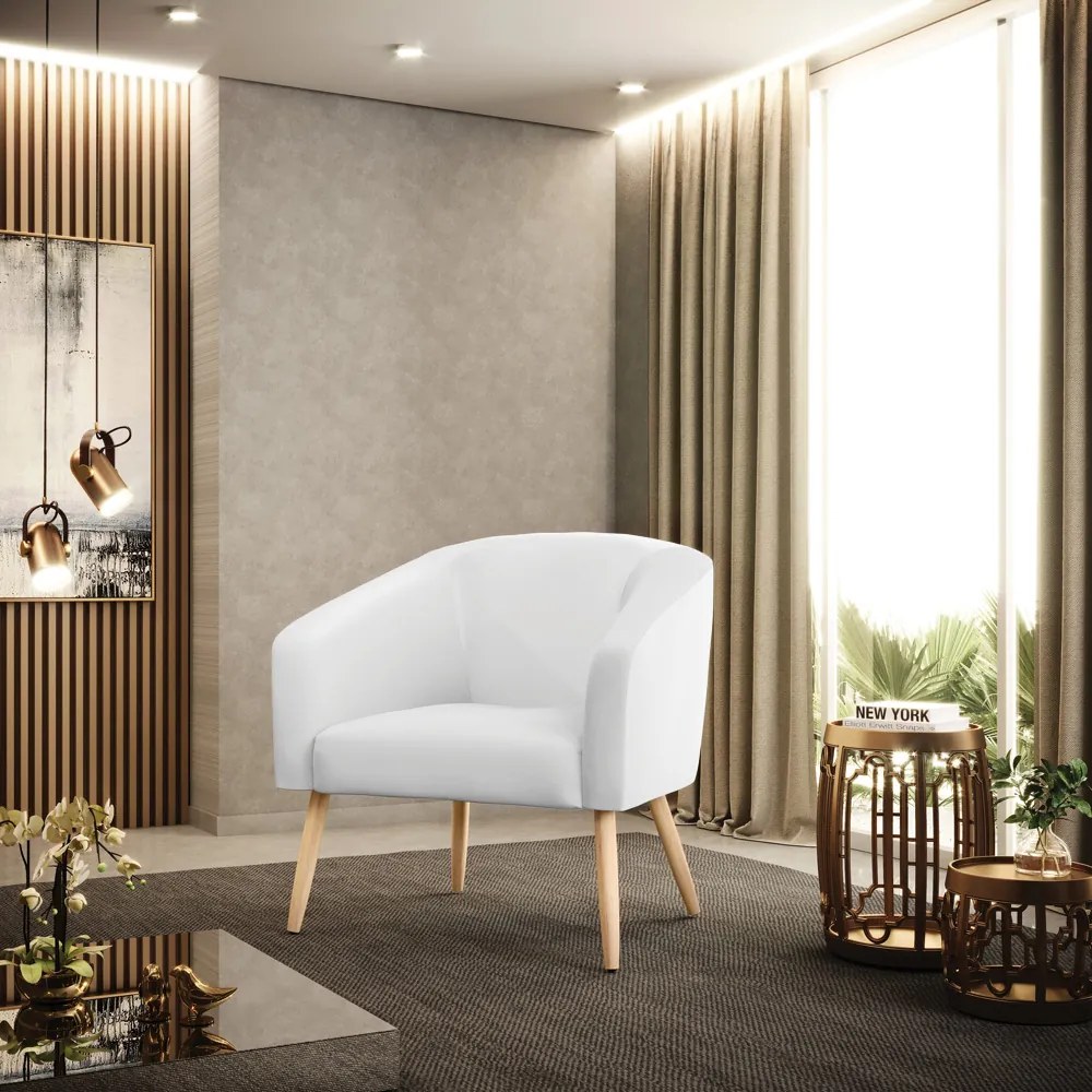 Poltrona Decorativa Pé Palito Natural Kit 2 Stella Sintético Branco D03 - D'Rossi