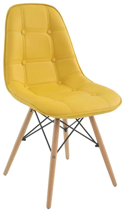 Cadeira para Sala de Jantar Eiffel Eames Botonê Amarelo Base Madeira - D'Rossi