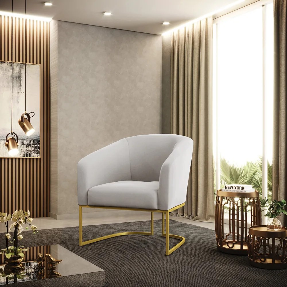 Poltrona Decorativa Industrial Dourado kit 2 Stella Veludo D03 - D'Rossi - Cinza