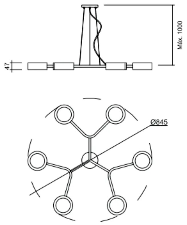 Pendente Spinner Ø84,5Cm 6Xpci Led 5W | Usina 16580/6 (AV-M - Avelã Metálico, 110V)