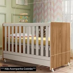 Berço Americano Mini Cama Com Rodízios Charme P14 Nature/Branco - Mpoz