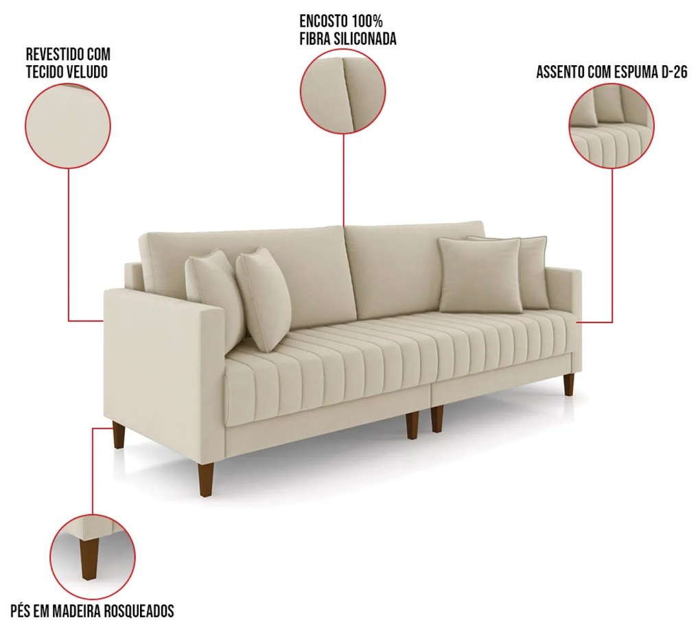 Sofá 2 Lugares Living 156cm Pés Madeira Cléo Veludo K01 - D'Rossi - Bege