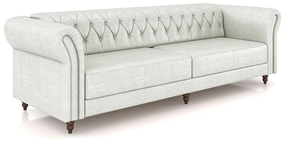 Sofá Living Sala de Estar Stanford Chesterfield 3 Lugares 260cm Pés de Madeira Couro Branco Manchado G58 - Gran Belo