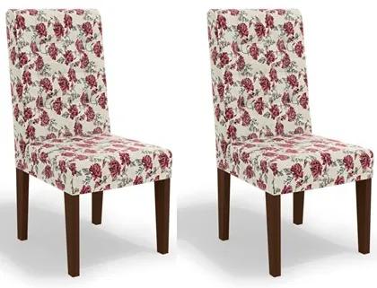 Kit 2 Cadeiras CAD111 para Sala de Jantar Walnut/Rosas Vermelhas - Kappesberg