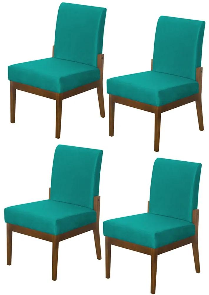 Kit 04 Cadeiras de Jantar Helena Suede Azul Tiffany - Decorar Estofados