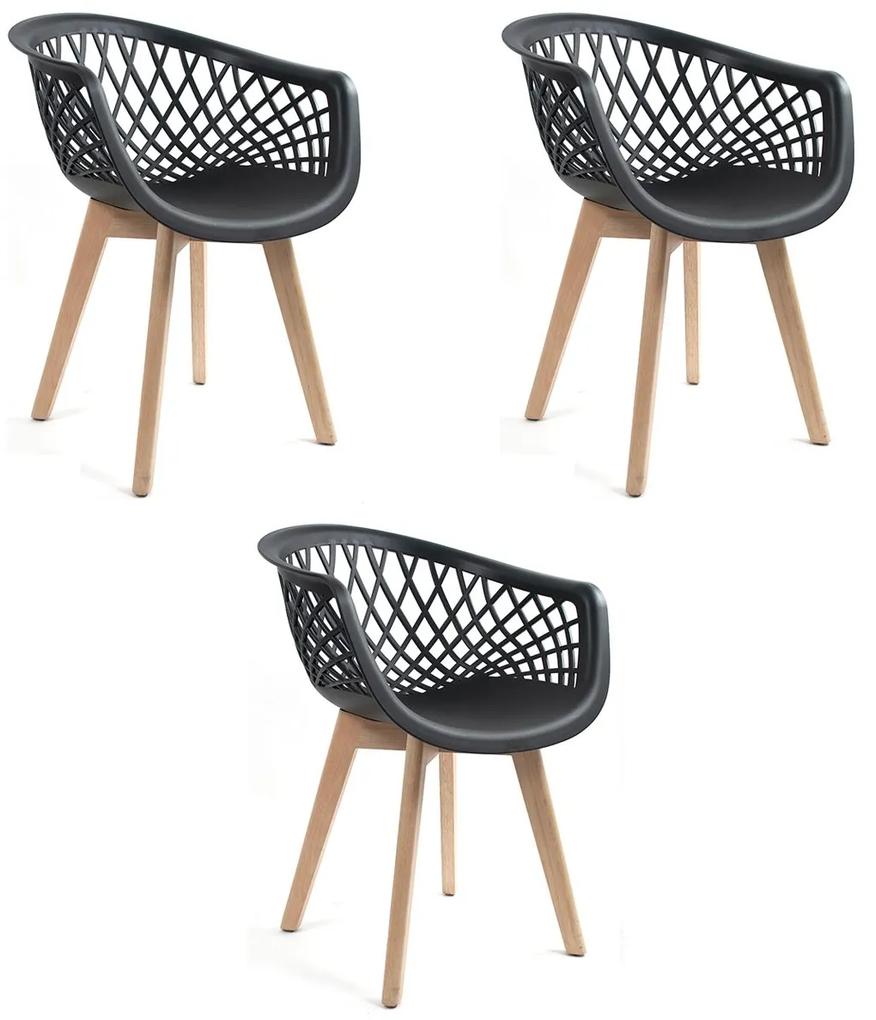 Conjunto 3 Cadeiras Web Wood Preta - Concept