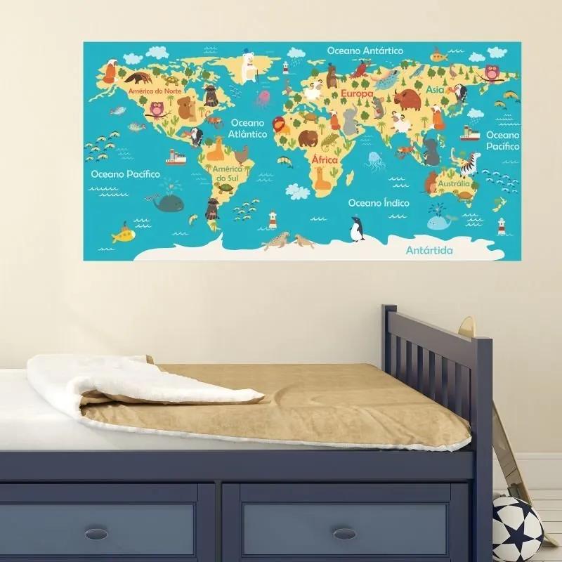 Adesivo Mapa Infantil Continentes Com Animais