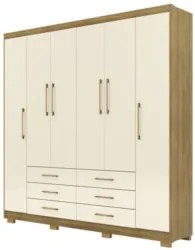 Guarda Roupa Casal 223cm 6 Portas Rick Nature/Champanhe V02 - Mpozenat