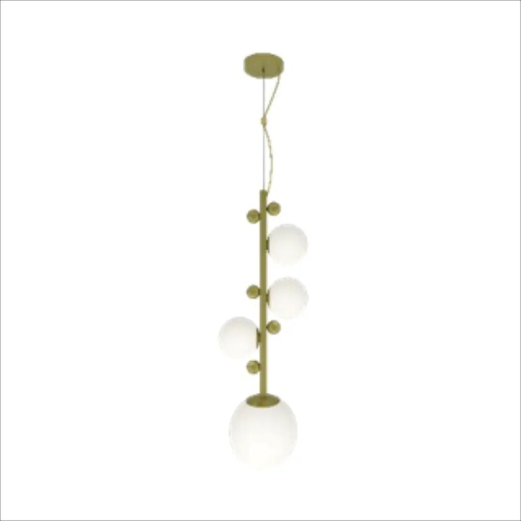 Pendente Aliança Ø20X86Cm 04Xg9 Globo 12Cm - Usina 90010/4 (BT - Branco Texturizado, Ambar)