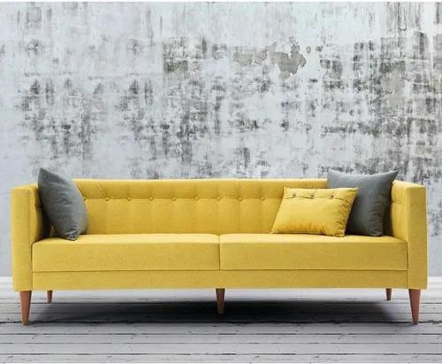 Sofá com 3 Almofadas Neon 1,63m - Estrutura Eucalipto Pés Madeira Maciça - Veludo Animalle Amarelo