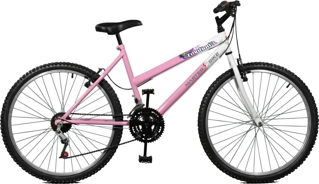 Bicicleta Master Bike aro 26 feminina Emotion 18 marchas Rosa e Branco