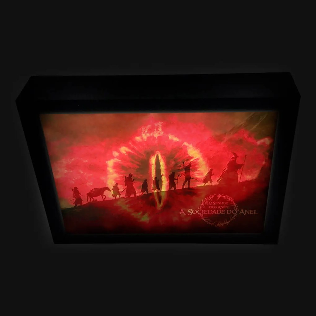 Quadro Luminária Box A4 32x22cm Sociedade - O Senhor dos Anéis - Preto