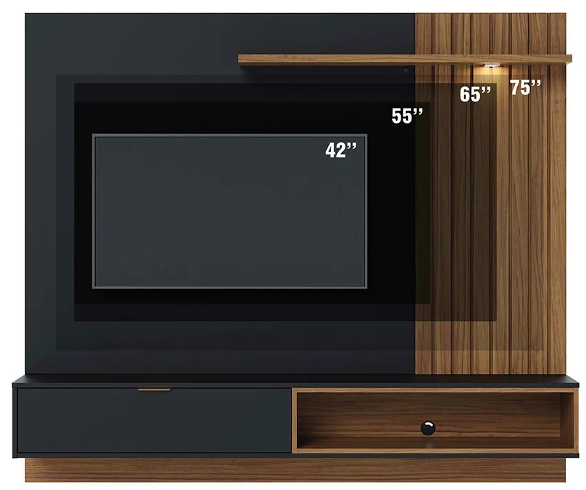 Painel TV 65 Pol 180cm Bancada Suspensa Zurique Preto Fosco/Noce Milano C04 - D'Rossi