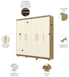 Guarda Roupa Casal 223cm 6 Portas Pako Nature/Champanhe V02 - Mpozenat