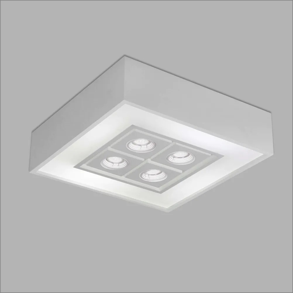 Plafon De Sobrepor Quadrado Focus C/ 04 Box 60X60X12Cm 8L E27 / 4L Gu1... (ND-B - Nude Brilho)