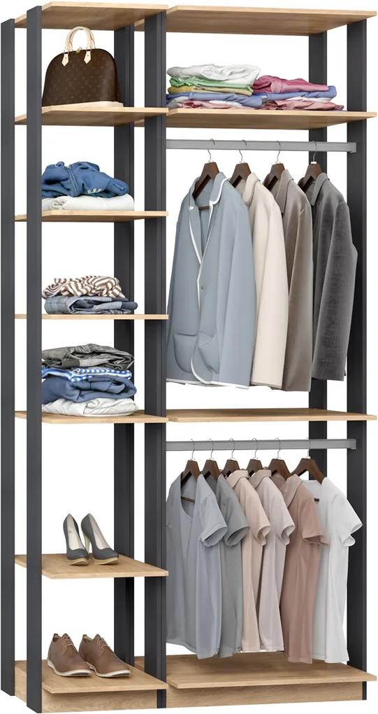Closet guarda roupa 2 Cab. e prateleiras Carvalho Mel / Espresso 9005 CLOTHES