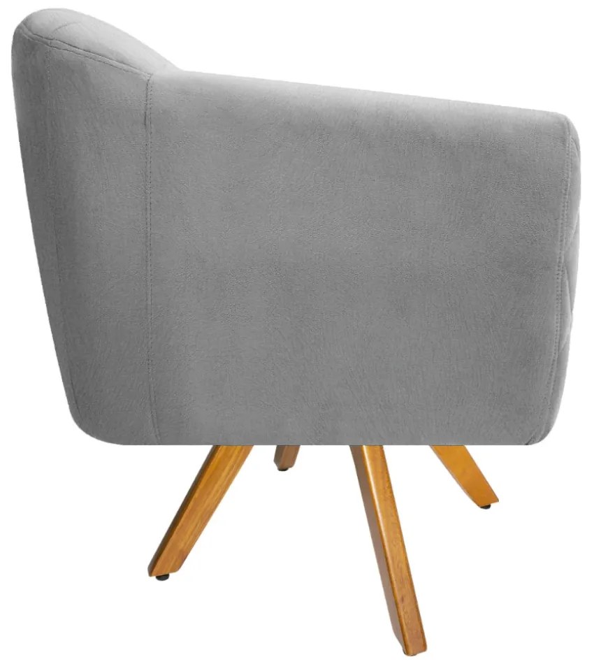 Poltrona Helena Base Giratória de Madeira Suede Cinza - ADJ Decor