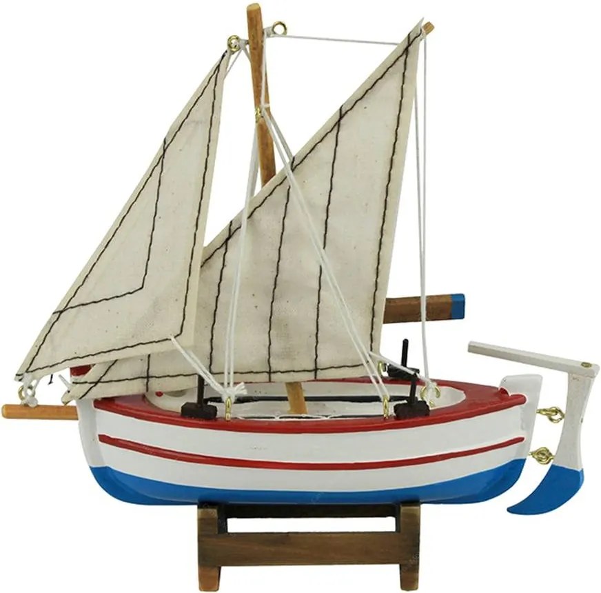 Miniatura Barco de Pesca Argus Branco em Madeira - 16x15 cm