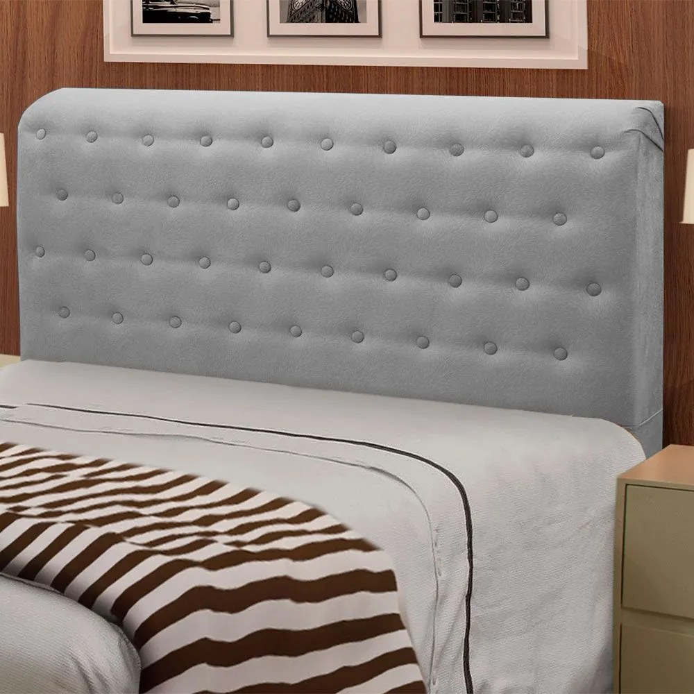 Cabeceira Giovana Cama Box King Casal 195 cm Suede Cinza - D'Rossi