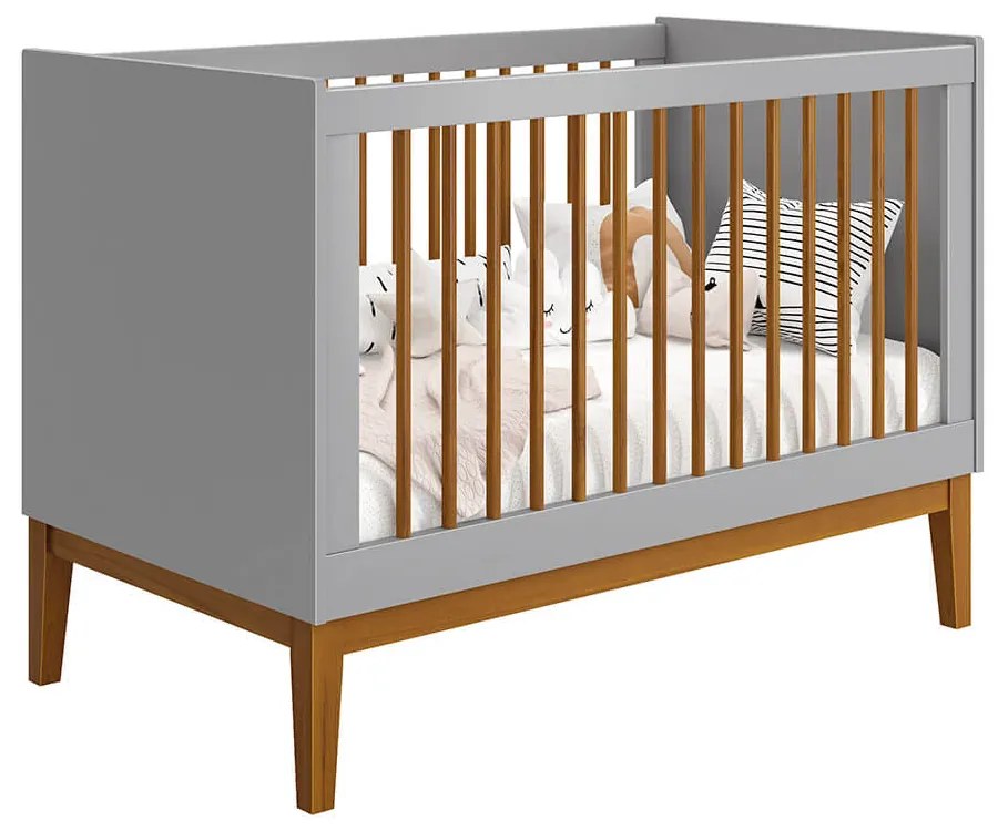 Berço Mini Cama Noah com Pés Square Mel - Cinza Fosco