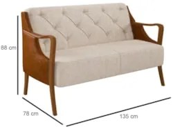 Poltrona Namoradeira 2 Lugares 135cm Capitonê Lapa Z32 PU Camel/Linho