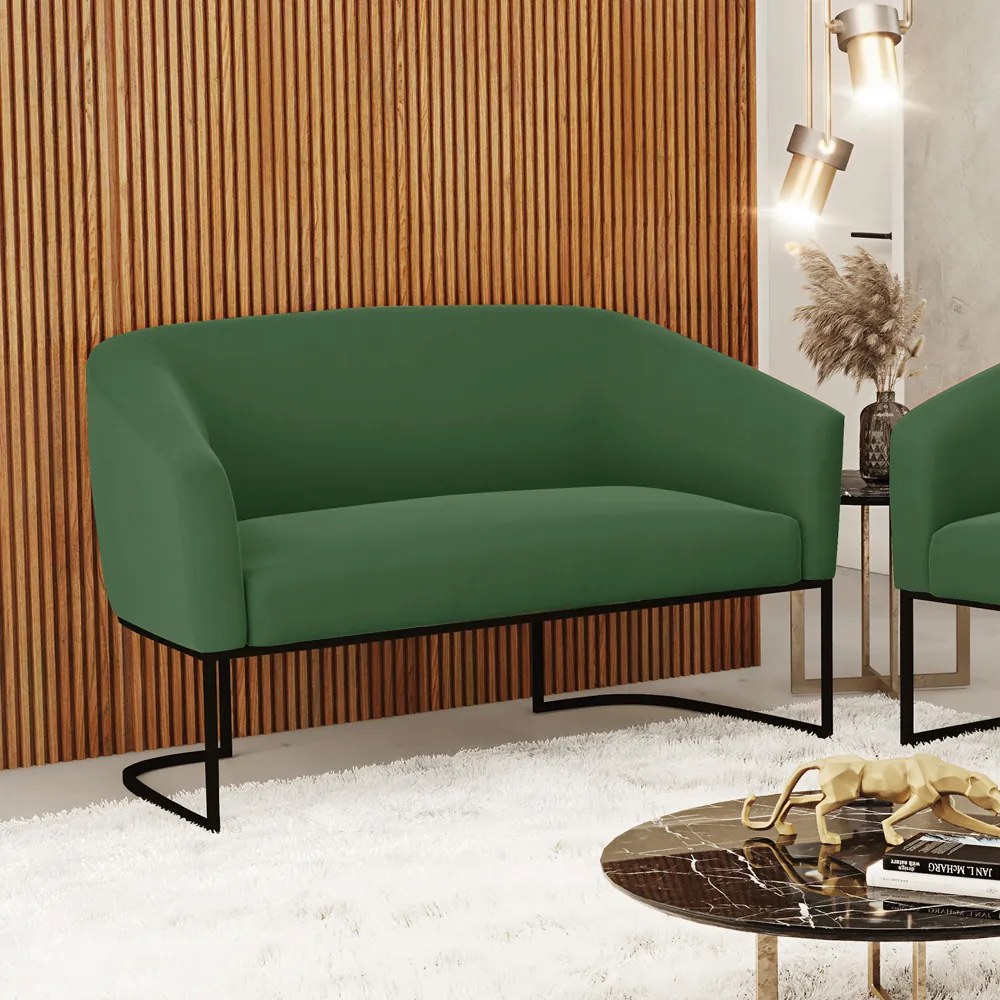 Sofá 2 Lugares Namoradeira Industrial Preto Stella Suede D03 - D'Rossi - Verde