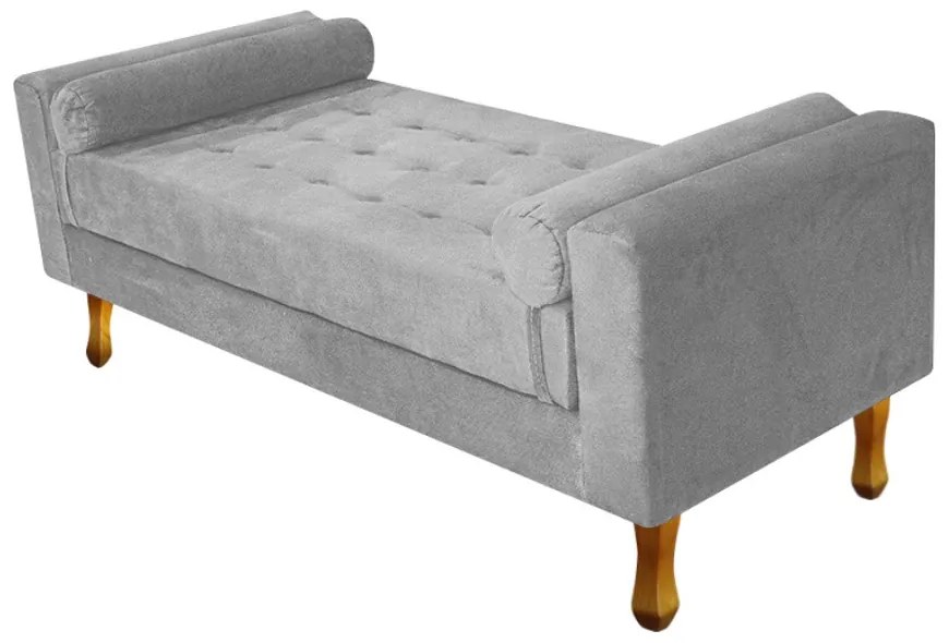 Recamier Baú Félix Solteiro 90cm Suede Cinza - ADJ Decor